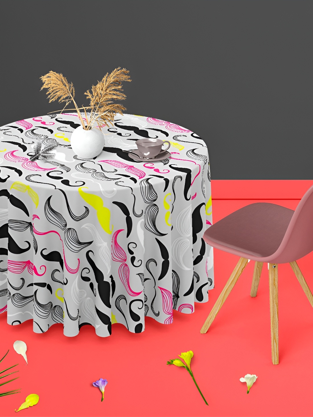 

ArtzFolio Grey & Pink Printed Velvet Anti Slip Round Table Cover