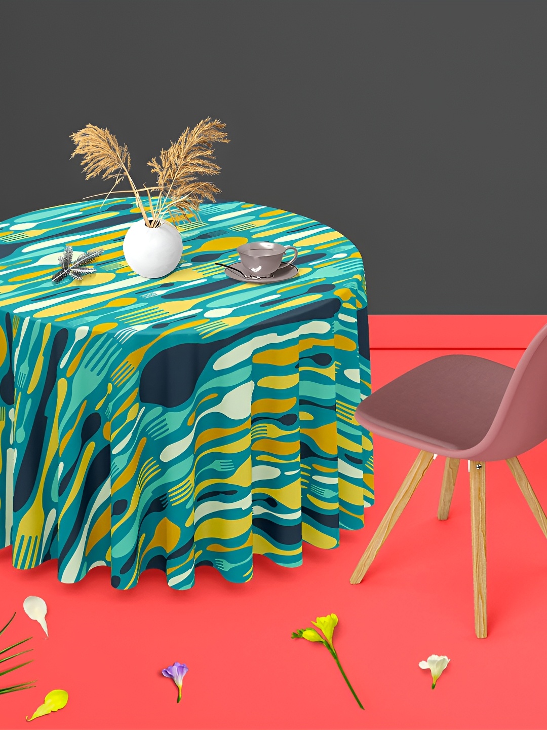 

ArtzFolio Green & Yellow Anti-Slip Round 8-Seater Table Cover