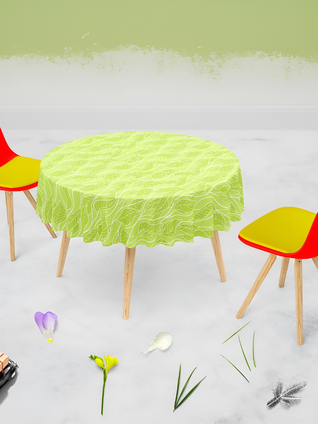 

ArtzFolio Green Printed Anti-Slip Round 6-Seater Table Cover, Lime green