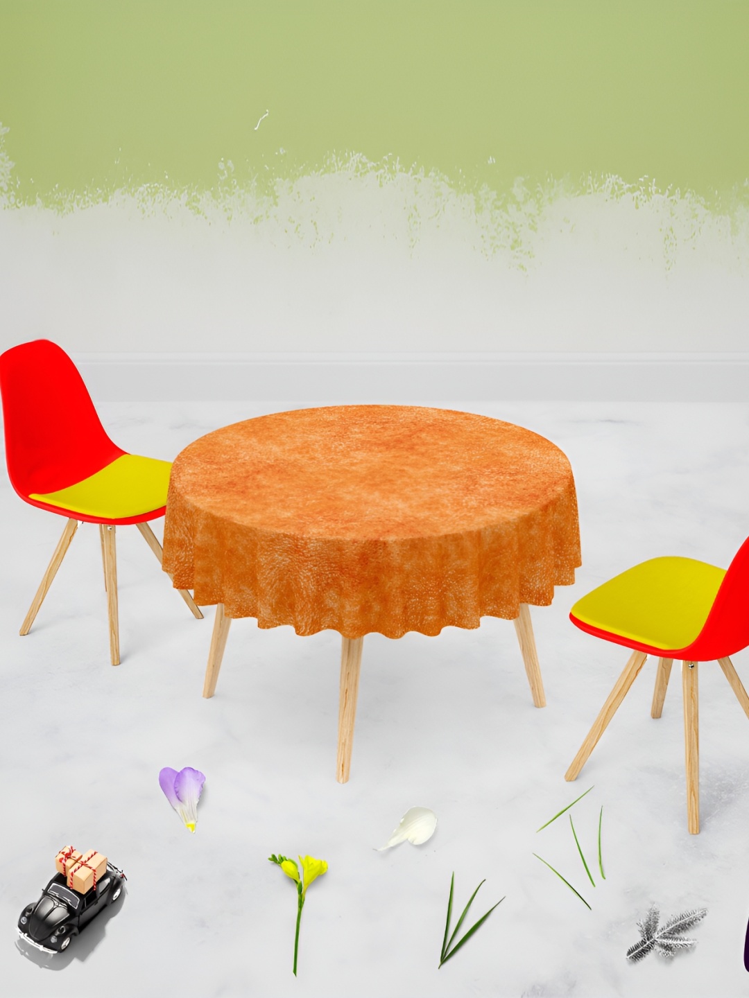 

ArtzFolio Orange Abstract Printed Velvet Anti-Slip Round 8-Seater Table Cover