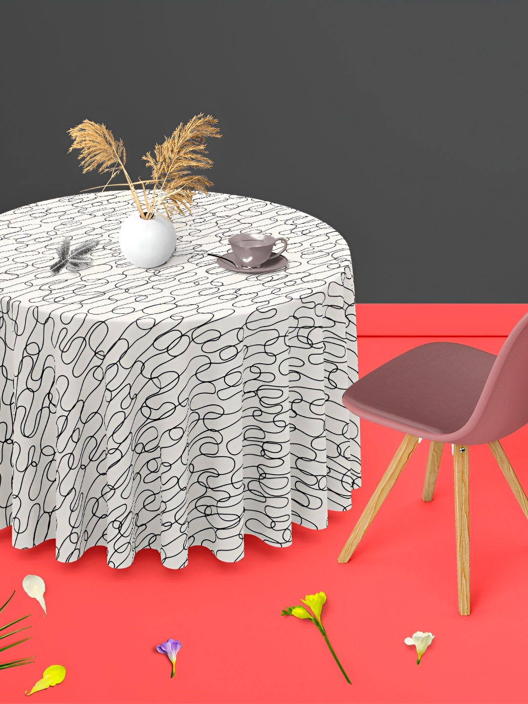 

ArtzFolio White Geometric Printed Canvas Anti-Slip Round 8-Seater Table Cover