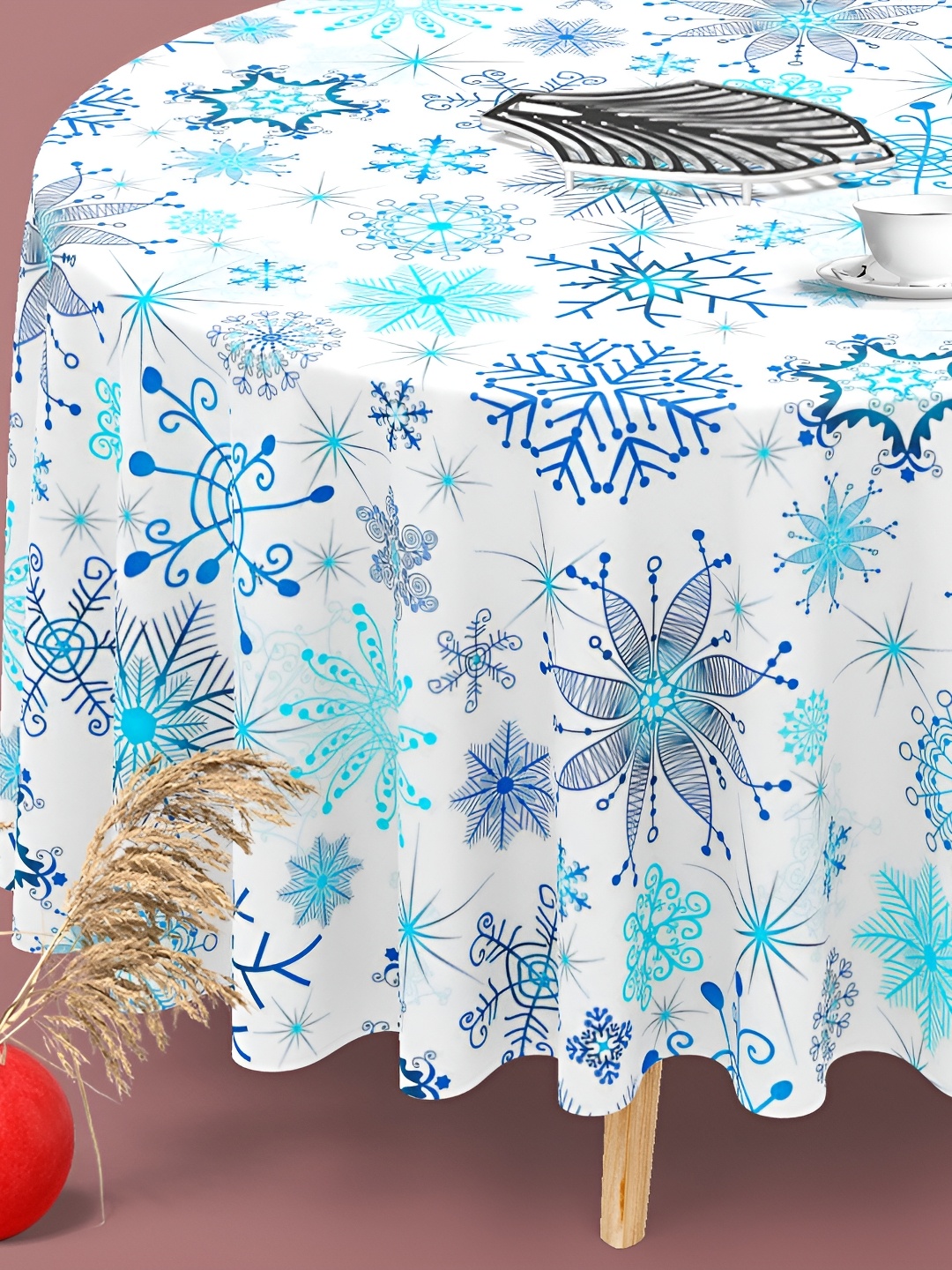

ArtzFolio White & Blue Printed Anti-Slip Round 8-Seater Table Cover