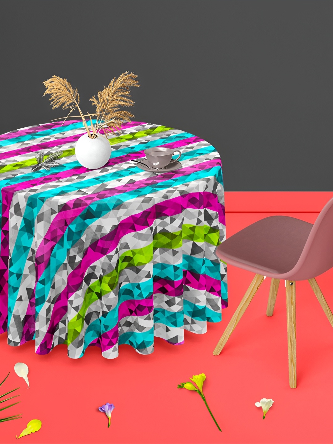 

ArtzFolio Multicoloured Anti-Slip Round 6-Seater Table Cover, Multi