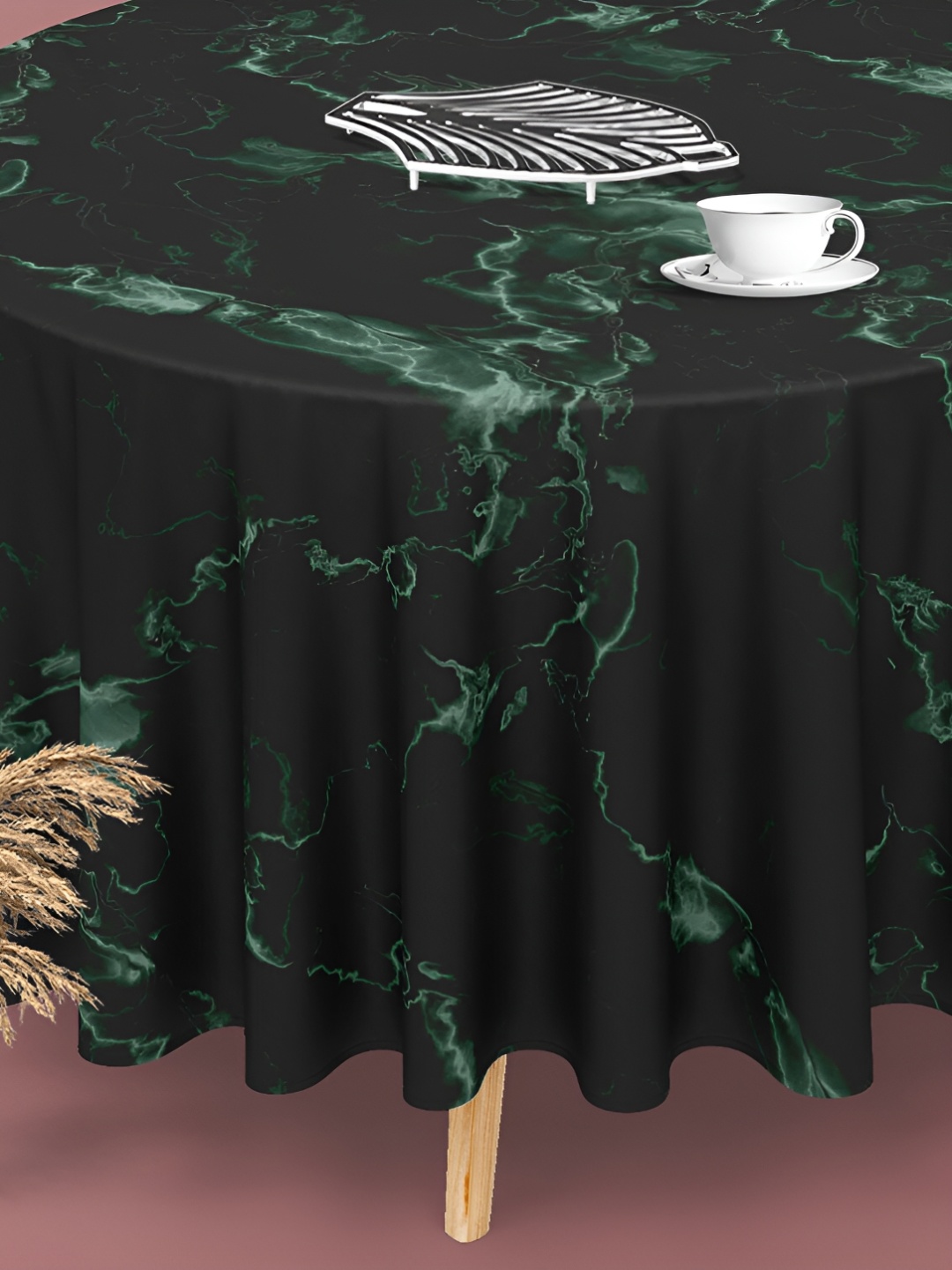 

ArtzFolio Black & Green Anti-Slip Round 8-Seater Table Cover