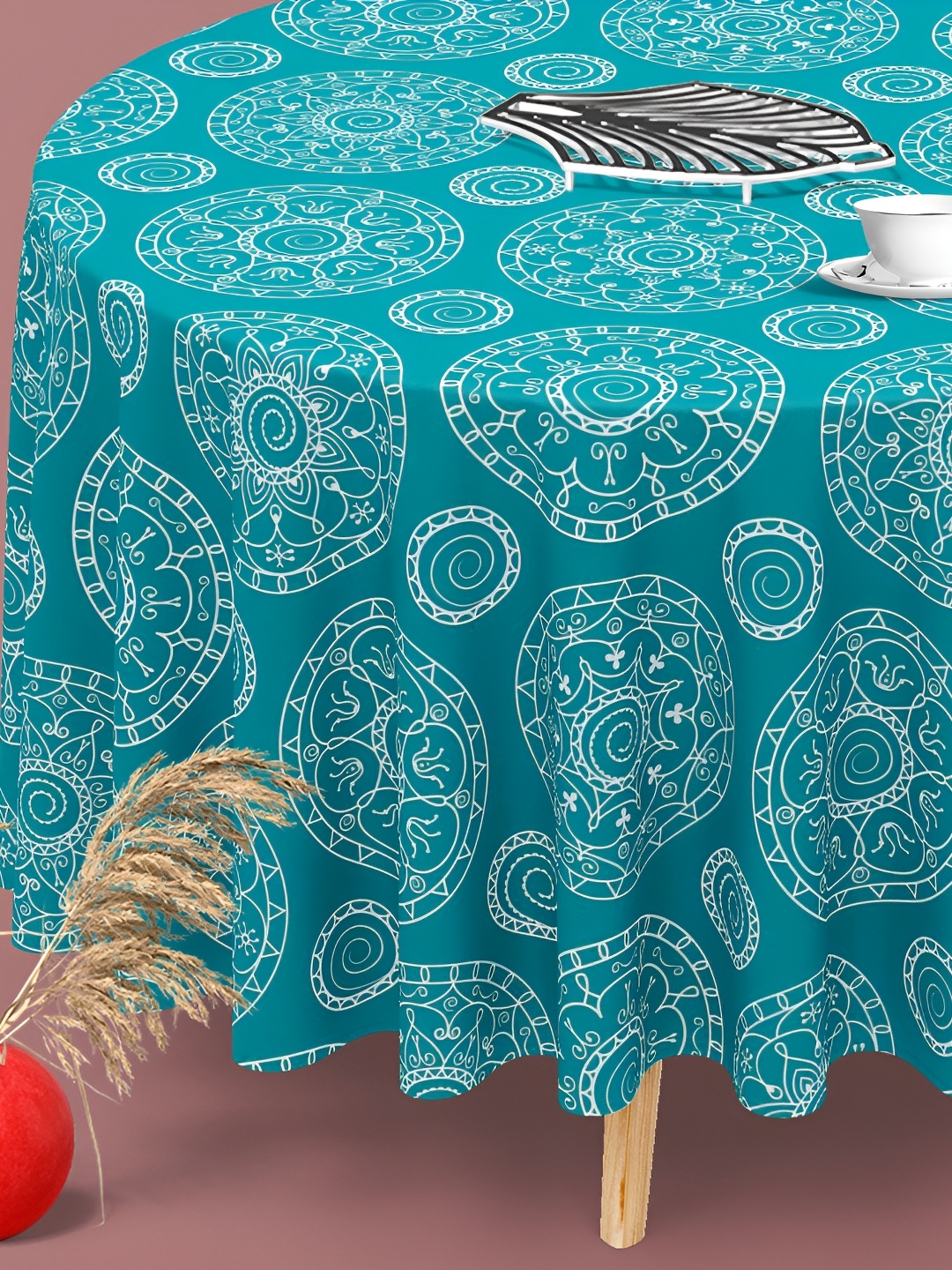 

ArtzFolio Green & White Printed Anti-Slip Round Table Cover