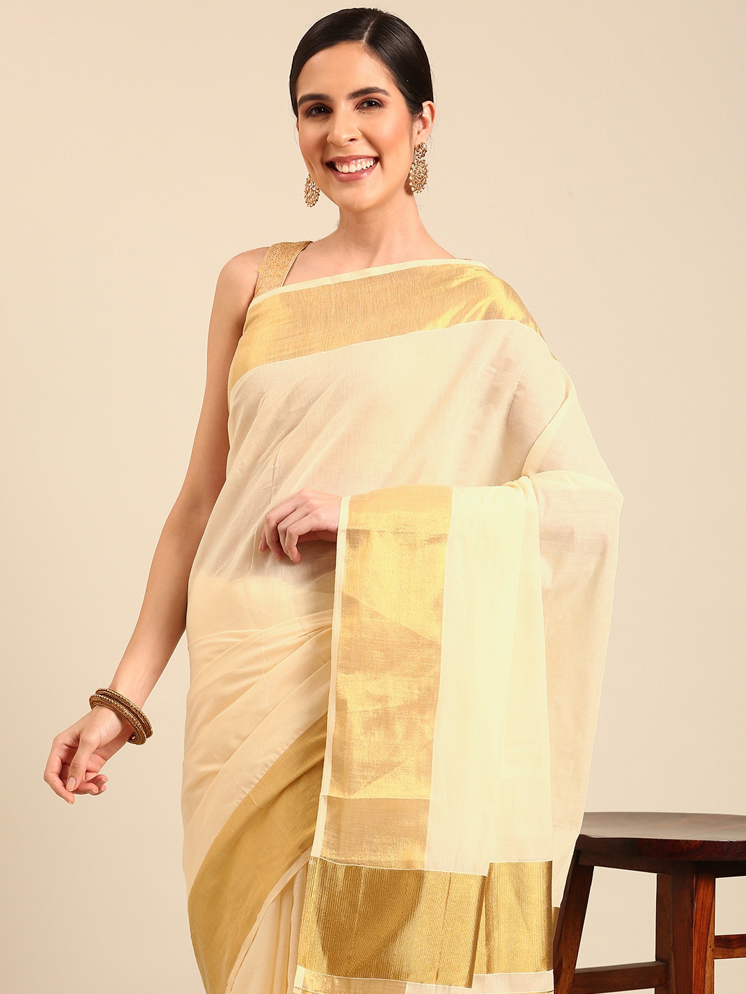 

Kalyan Silks Pure Cotton Zari Kasavu Saree, Off white