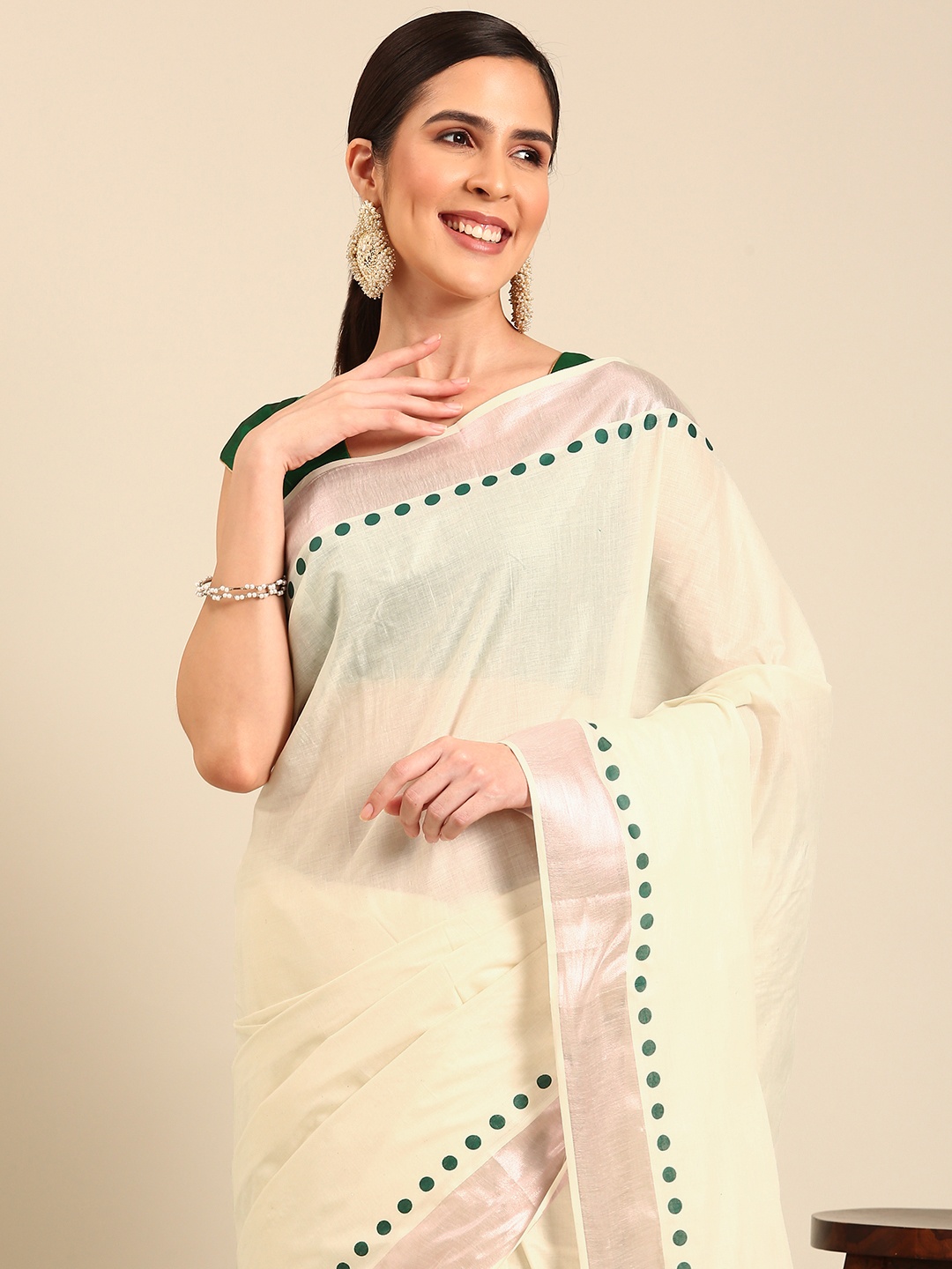 

Kalyan Silks Pure Cotton Kasavu Saree, Off white