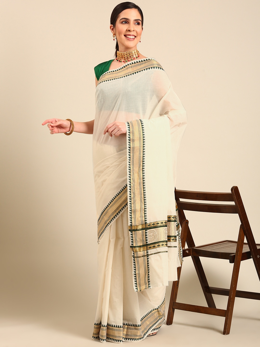

Kalyan Silks Pure Cotton Kasavu Saree, Off white