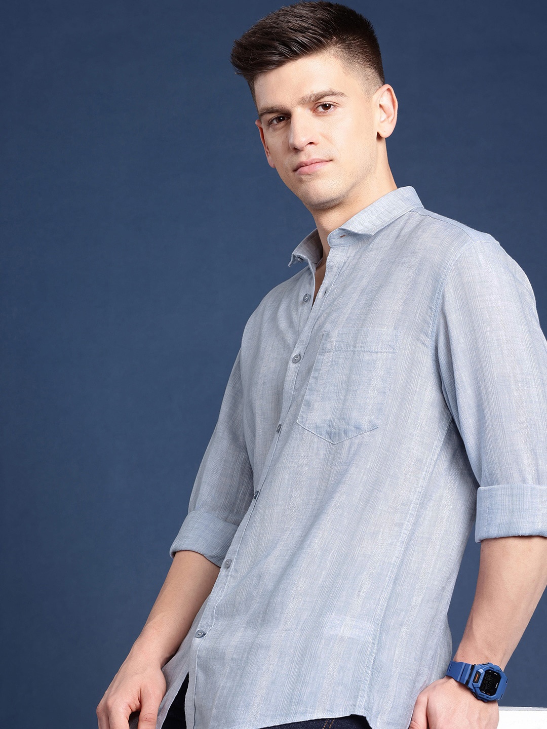 

Mast & Harbour Men Standard Lyocell Casual Shirt, Grey