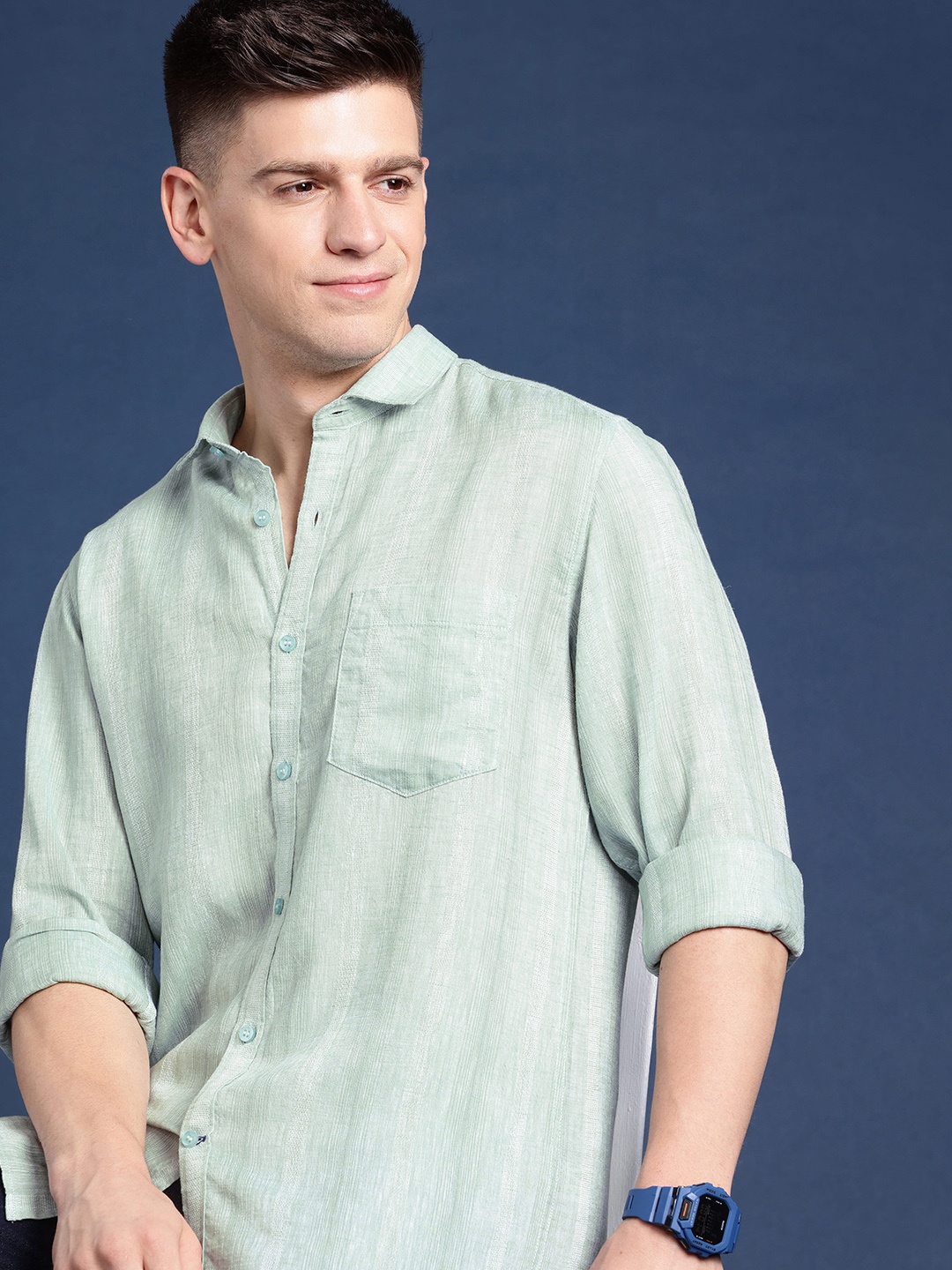 

Mast & Harbour Men Standard Lyocell Casual Shirt, Green