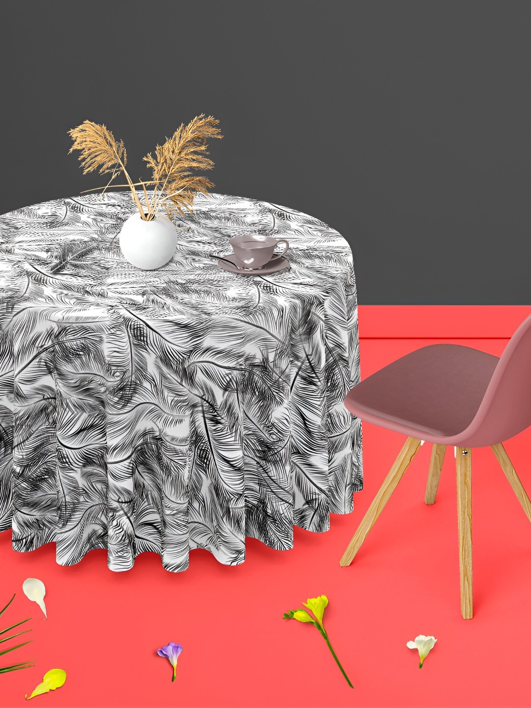 

ArtzFolio Black Printed Anti-Slip Velvet Round 8-Seater Table Cover