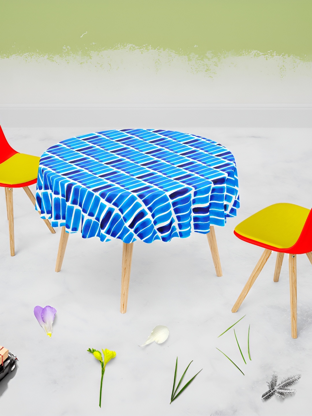 

ArtzFolio Blue Abstract Printed Canvas Anti-Slip Round 6-Seater Table Cover