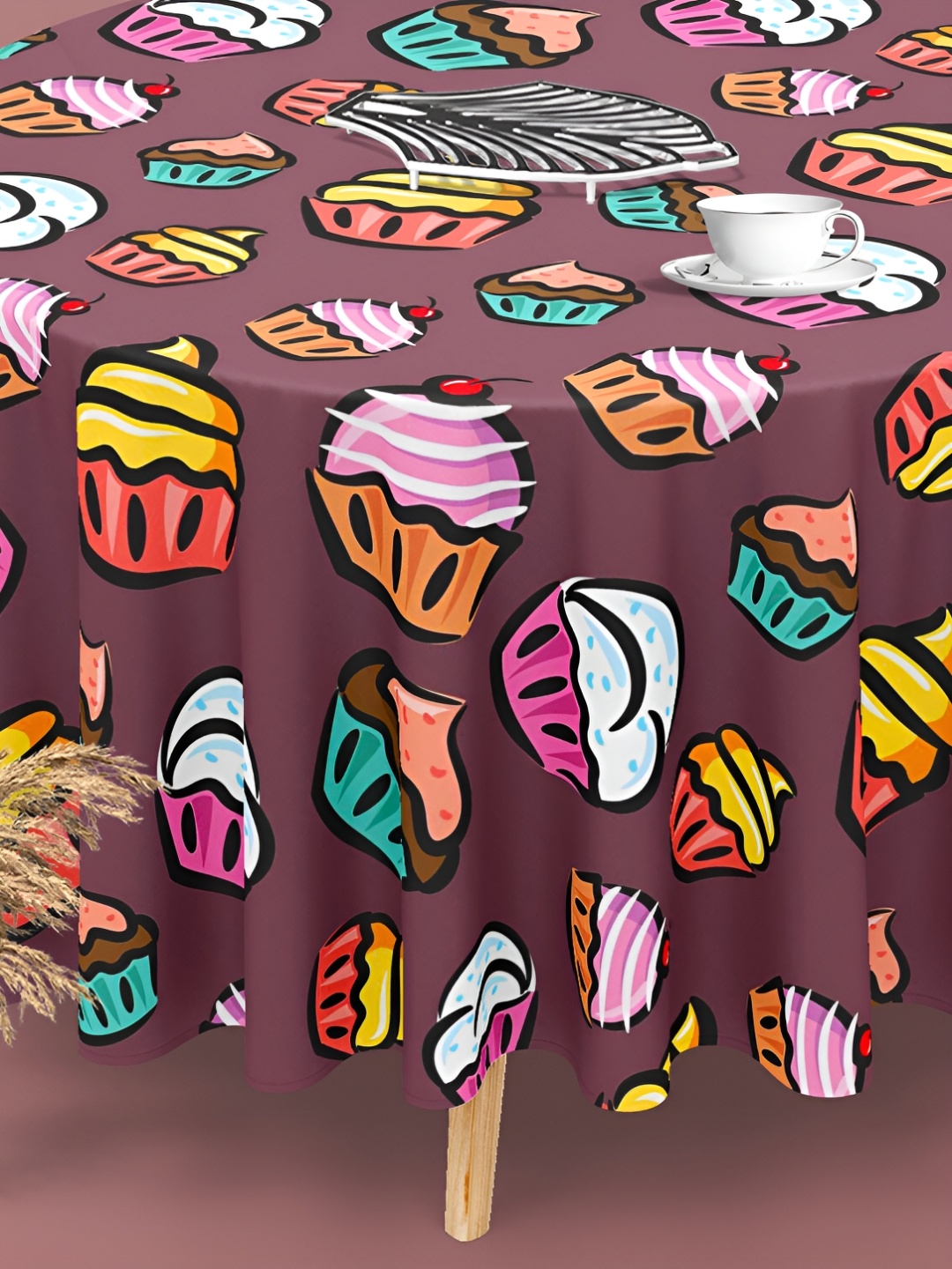 

ArtzFolio Multicoloured Anti-Slip Round 4-Seater Table Cover, Multi