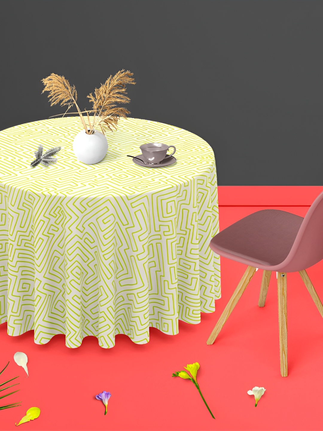 

ArtzFolio Green Printed Anti-Slip Round 6-Seater Table Cover