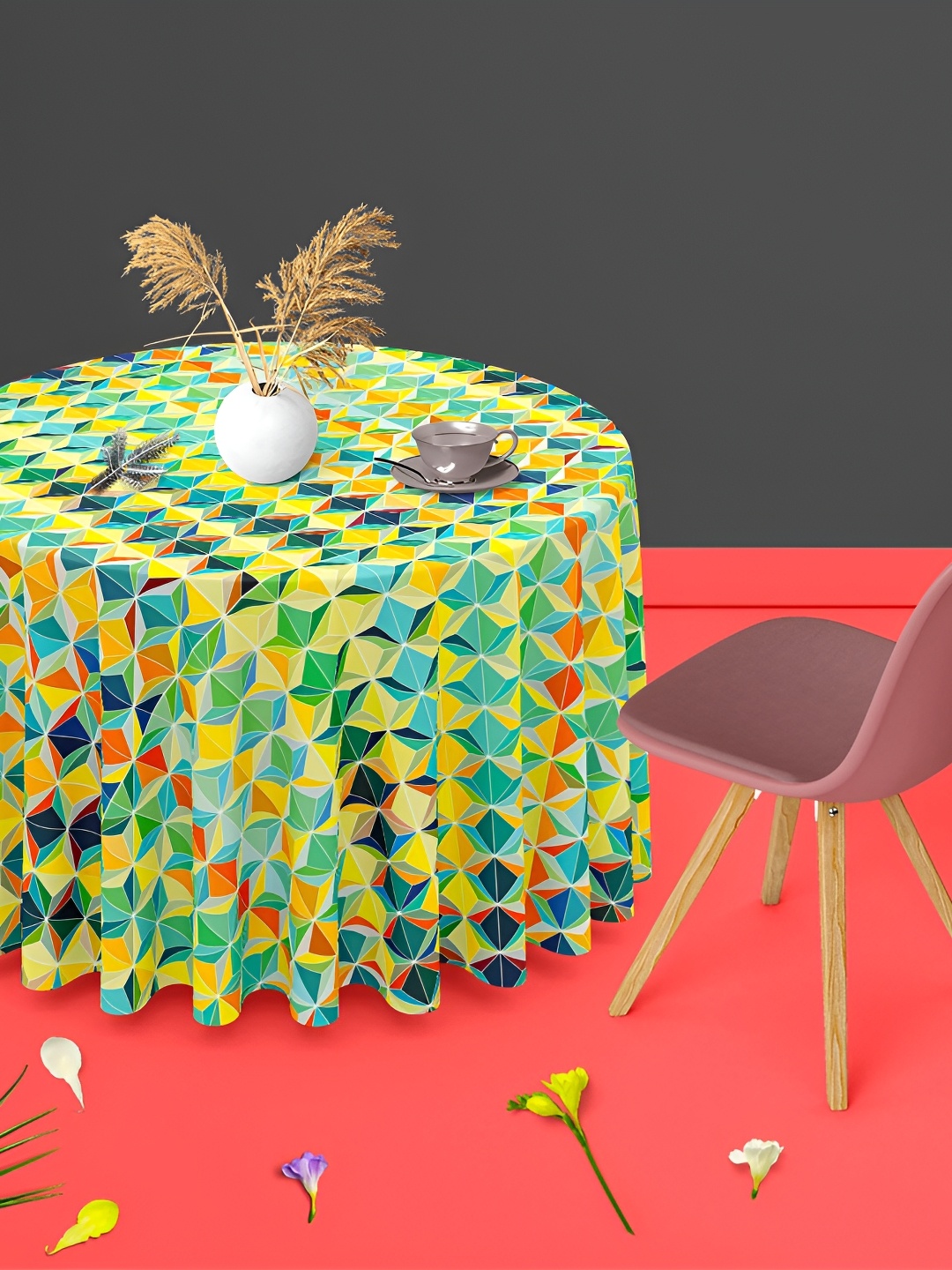

ArtzFolio Yellow & Blue Printed Anti-Slip Round Table Cover