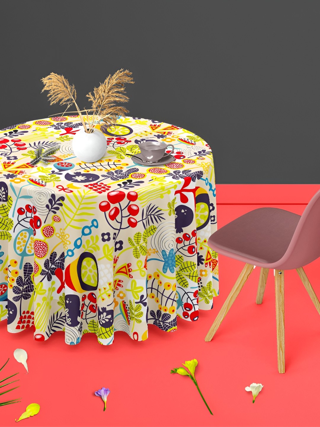 

ArtzFolio Yellow & Red Anti-Slip Round 8-Seater Table Cover