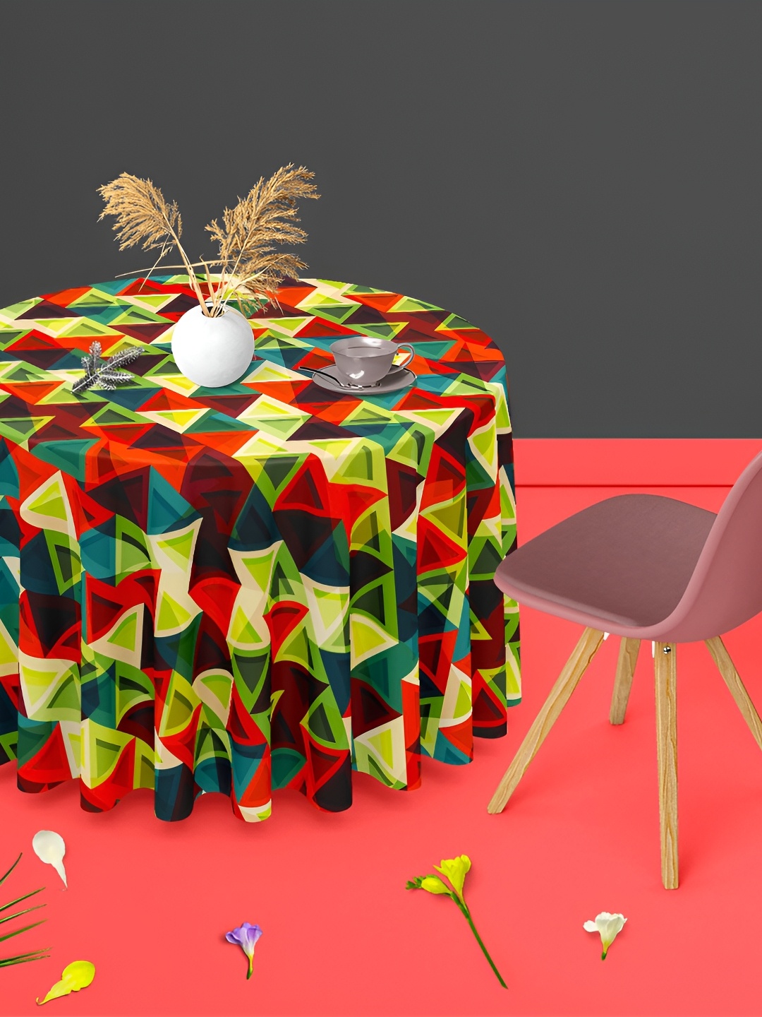 

ArtzFolio Red & Yellow Anti-Slip Round 6-Seater Table Cover