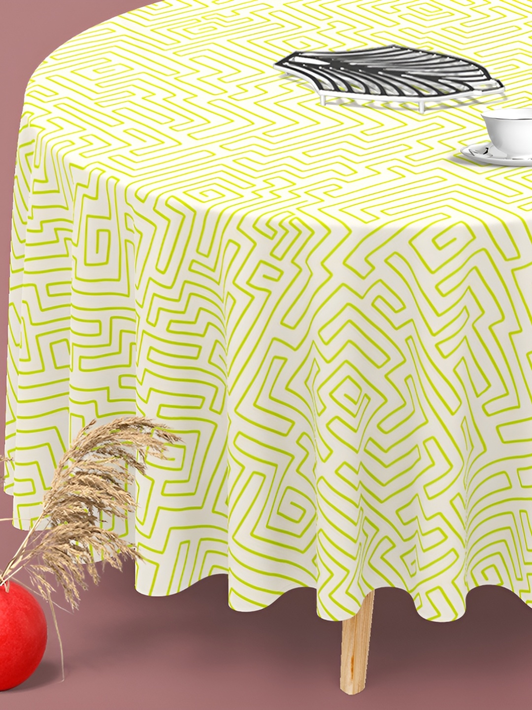 

ArtzFolio White & Yellow Printed Velvet Anti-Slip Round Table Cover