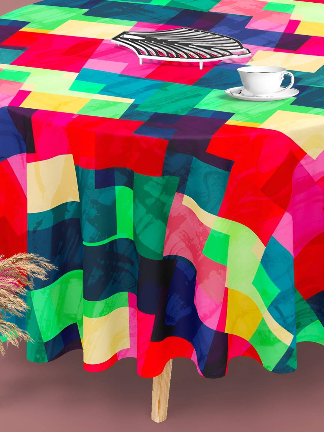 

ArtzFolio Red & Blue Anti-Slip Round 4-Seater Table Cover