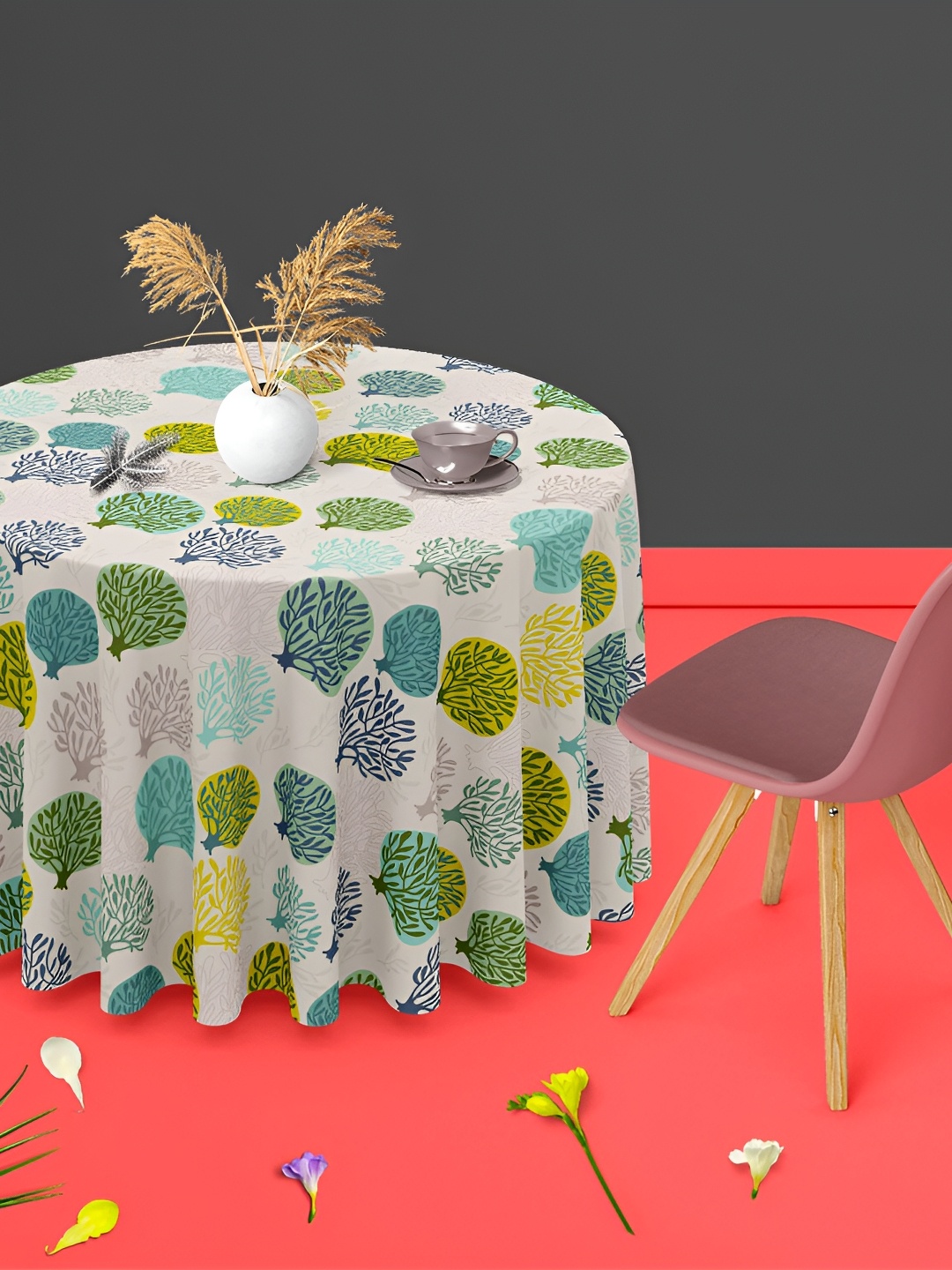 

ArtzFolio White Anti-Slip Round 6-Seater Table Cover
