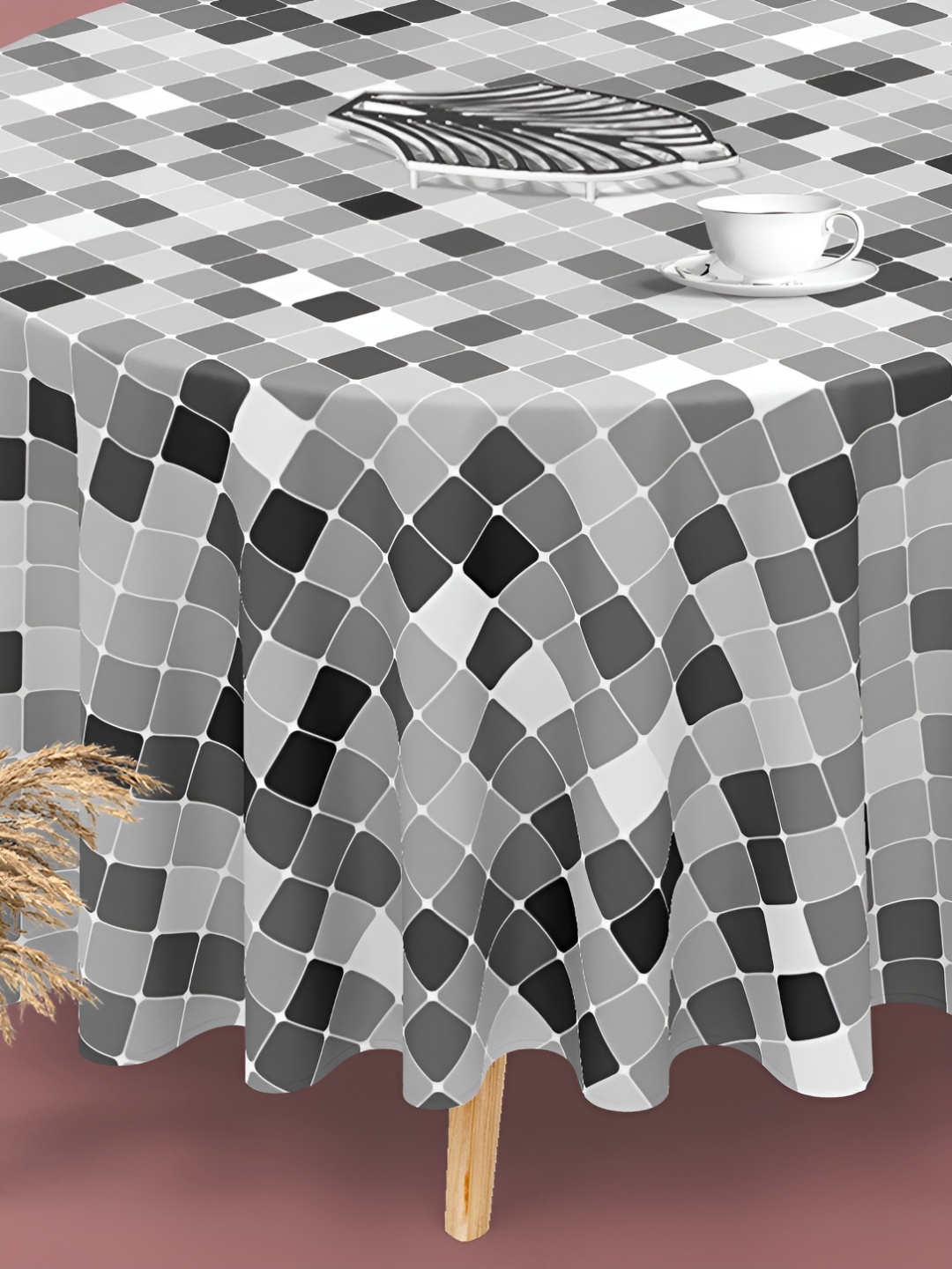

ArtzFolio Grey Printed Anti-Slip Velvet Round 8-Seater Table Cover