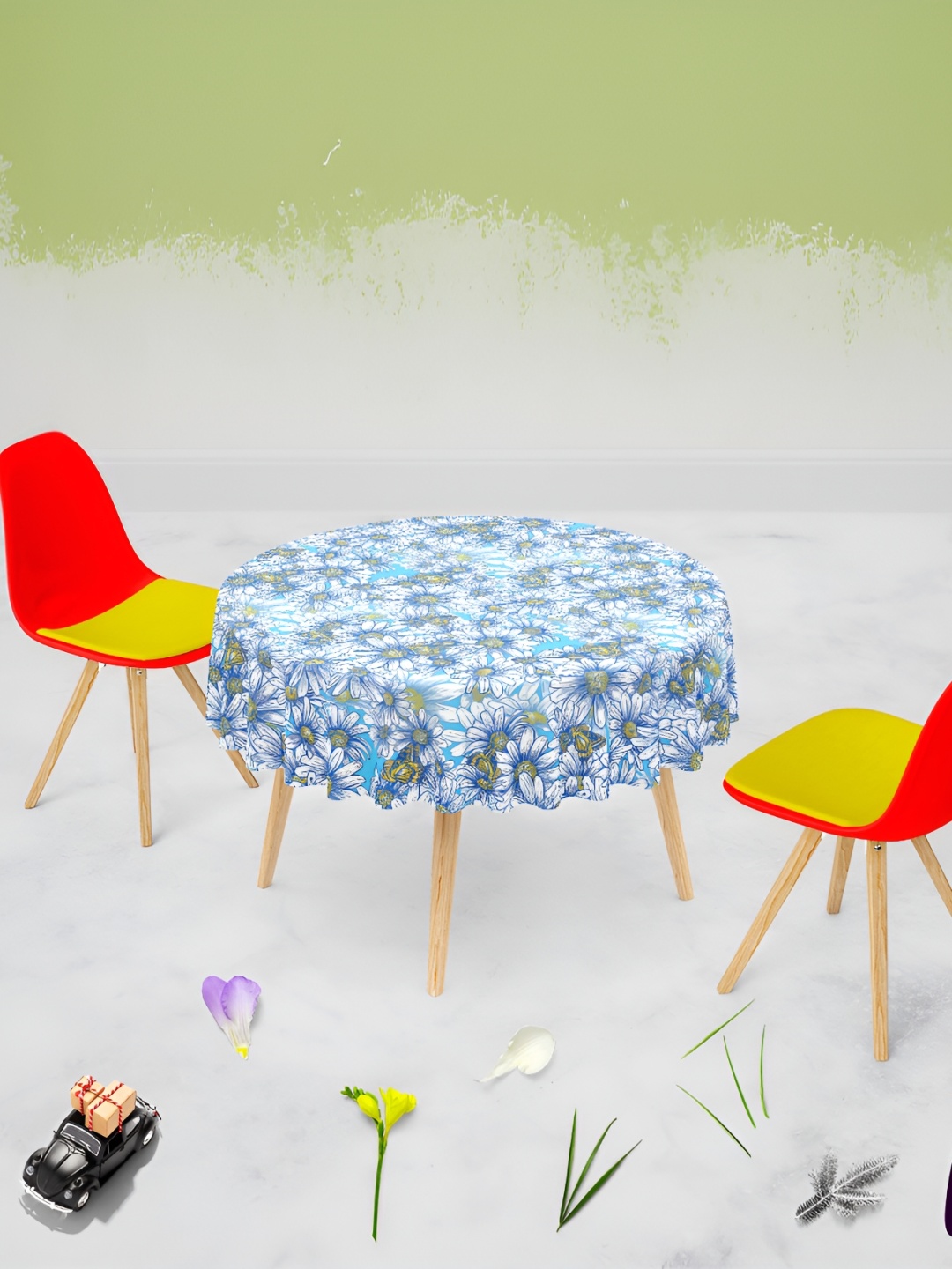 

ArtzFolio White & Blue Printed Anti-Slip Round Table Cover