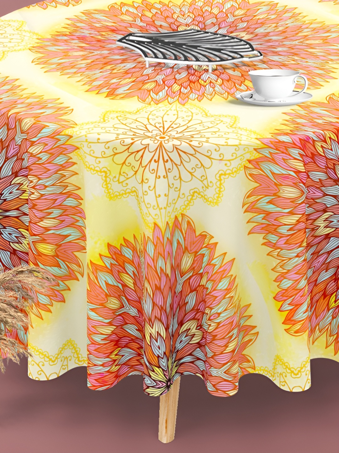 

ArtzFolio Multicoloured Anti-Slip Round 8-Seater Table Cover, Multi