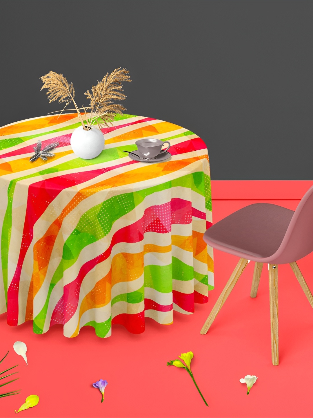 

ArtzFolio Multicoloured Anti-Slip Round 6-Seater Table Cover, Multi