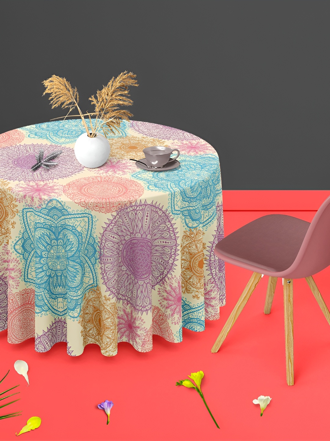

ArtzFolio Multicoloured Anti-Slip Round 8-Seater Table Cover, Multi