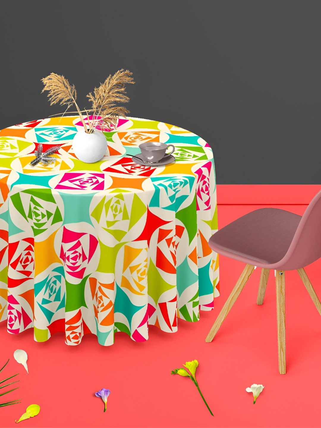 

ArtzFolio Multicoloured Anti-Slip Round 4-Seater Table Cover, Multi