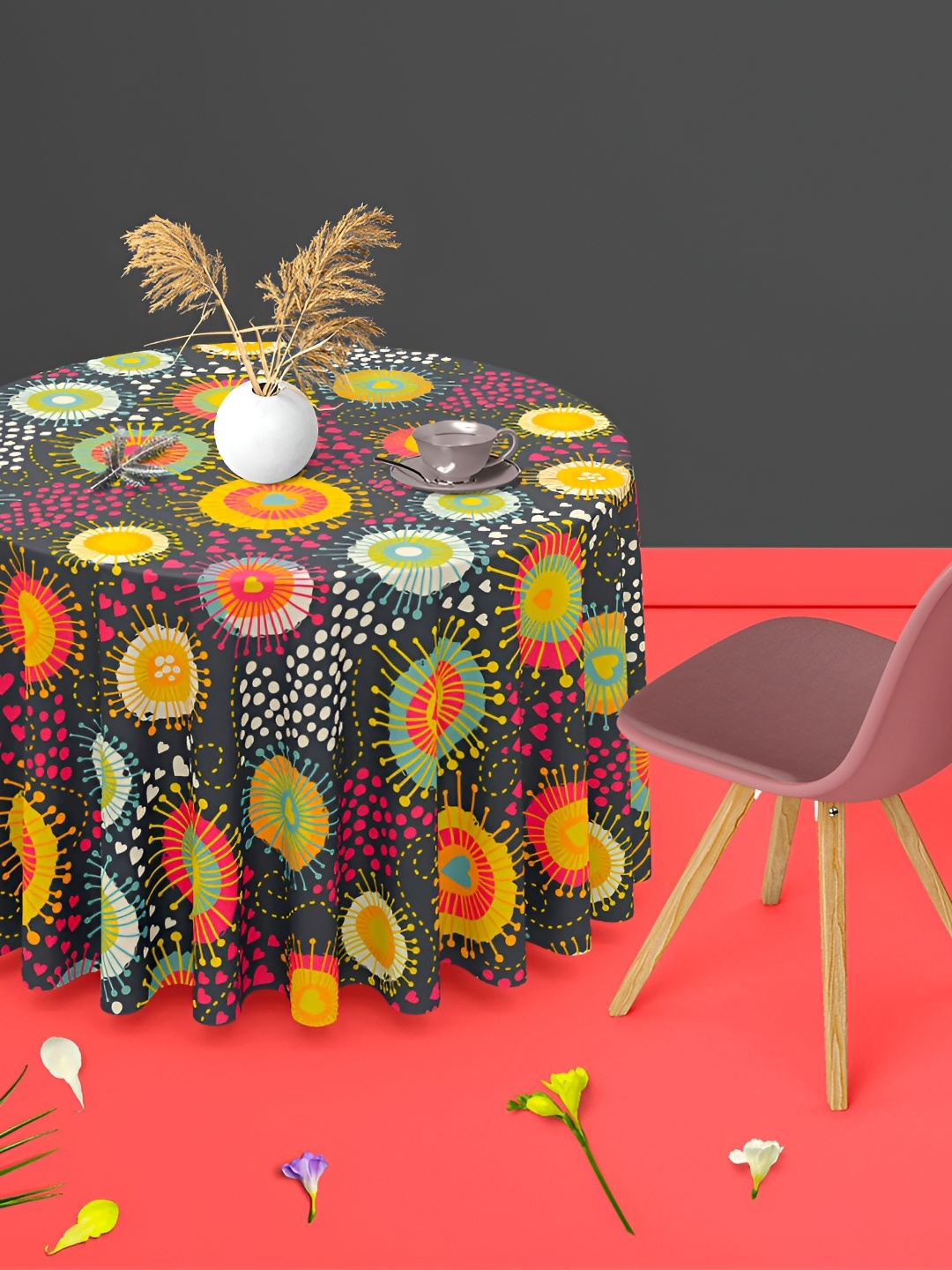 

ArtzFolio Multicoloured Anti-Slip Round 4-Seater Table Cover, Multi