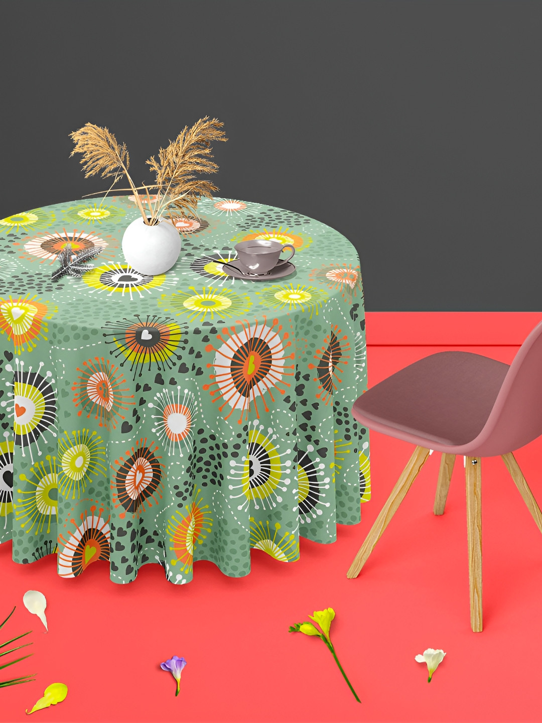 

ArtzFolio Multicoloured Anti-Slip Round 8-Seater Table Cover, Multi