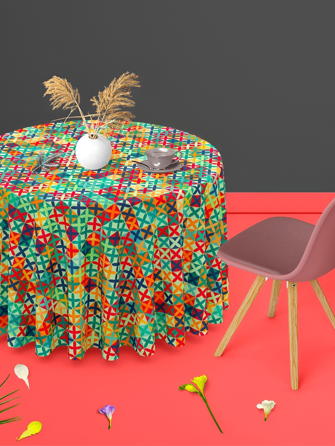 

ArtzFolio Multicoloured Anti-Slip Round 4-Seater Table Cover, Multi