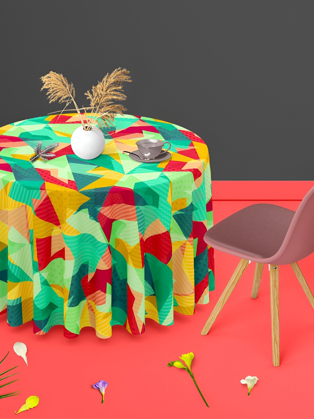 

ArtzFolio Multicoloured Anti-Slip Round 4-Seater Table Cover, Multi
