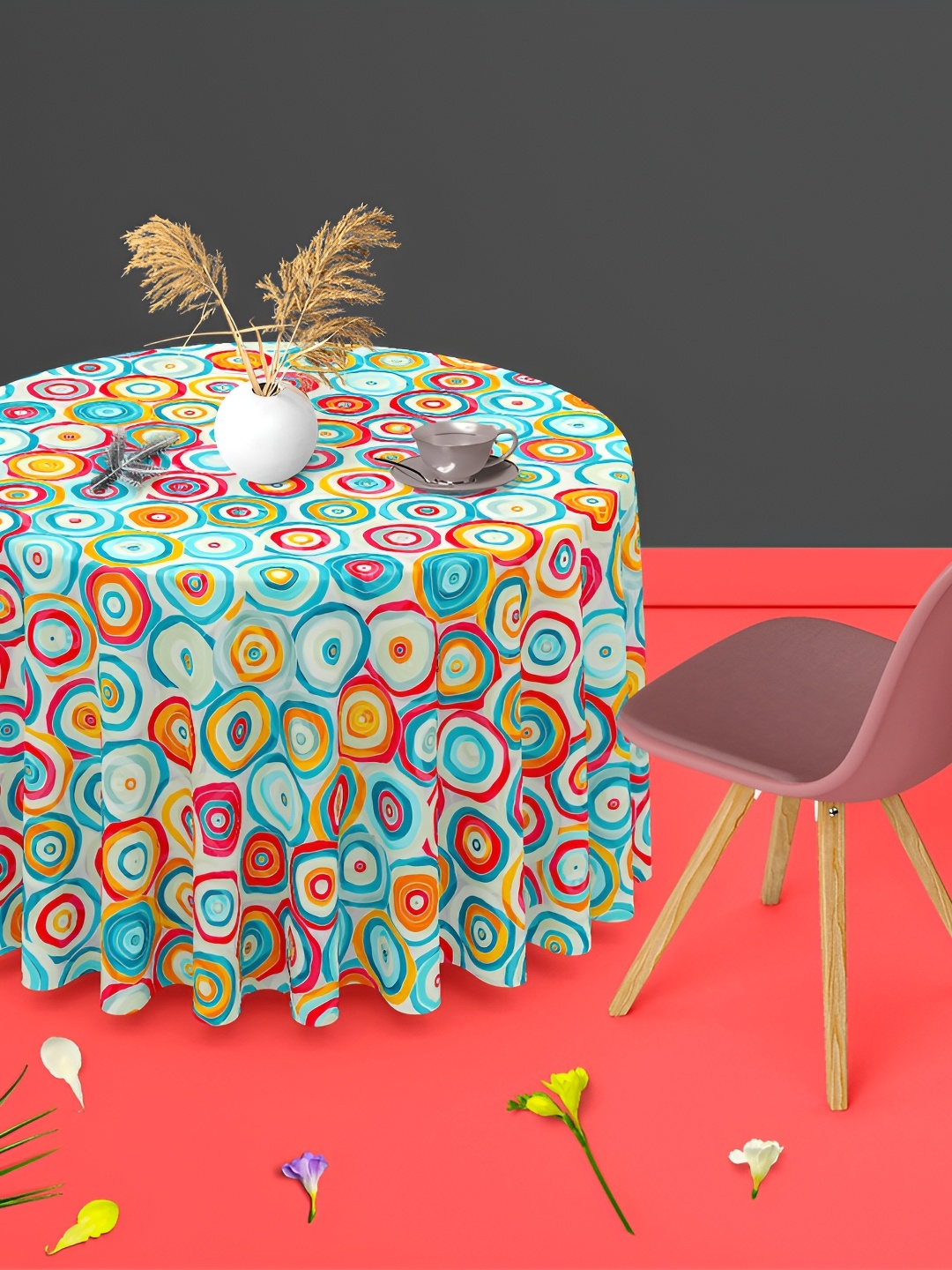 

ArtzFolio Multicoloured Anti-Slip Round 4-Seater Table Cover, Multi