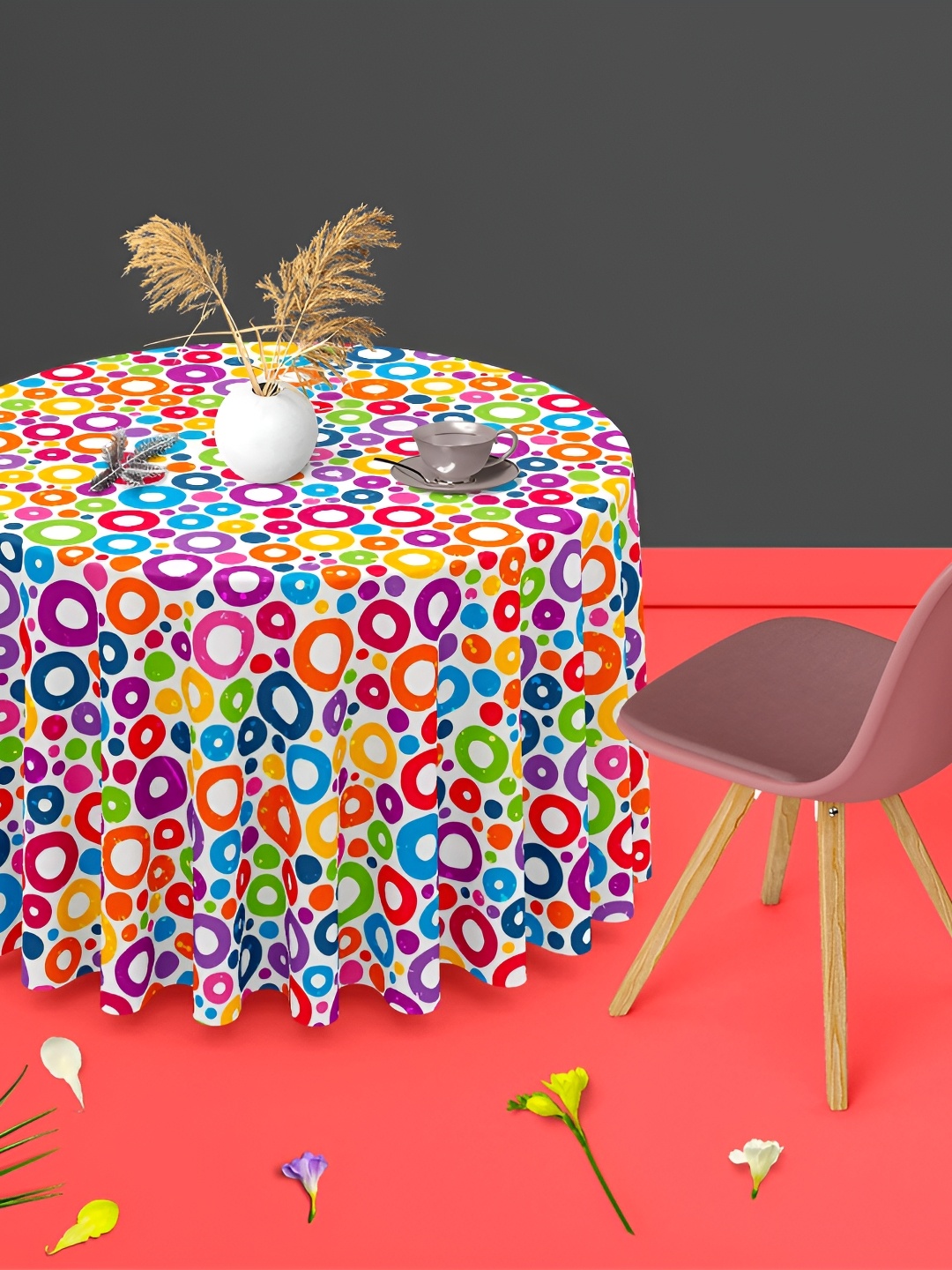 

ArtzFolio Multicoloured Anti-Slip Round 4-Seater Table Cover, Multi