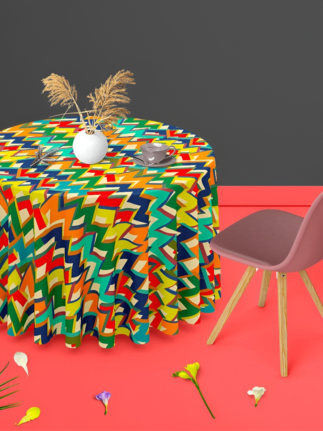 

ArtzFolio Multicoloured Anti-Slip Round 4-Seater Table Cover, Multi