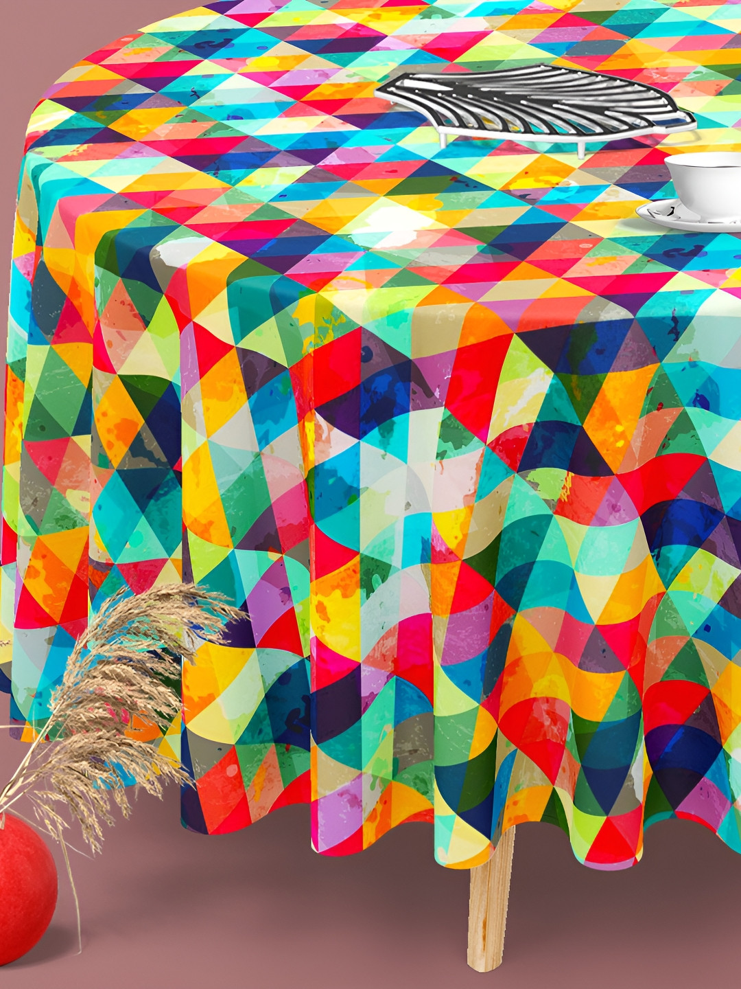 

ArtzFolio Multicoloured Anti-Slip Round 8-Seater Table Cover, Multi