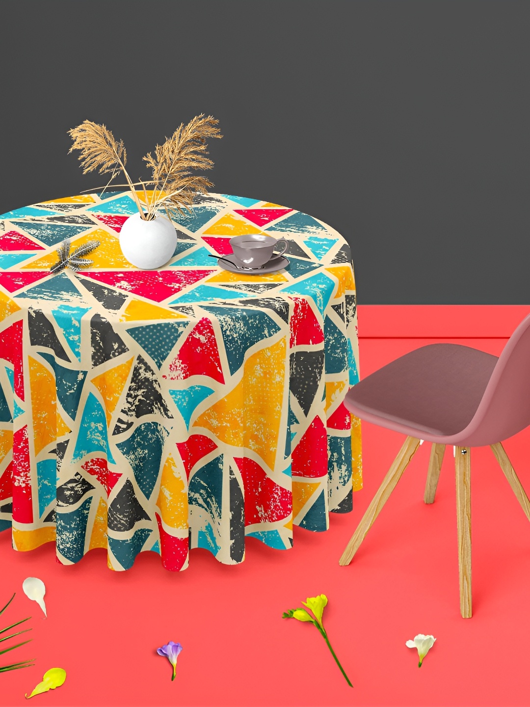 

ArtzFolio Multicoloured Anti-Slip Round 4-Seater Table Cover, Multi