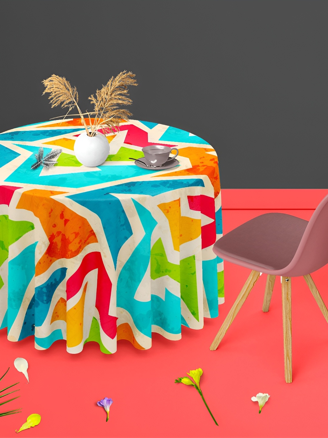 

ArtzFolio Multicoloured Anti-Slip Round 6-Seater Table Cover, Multi