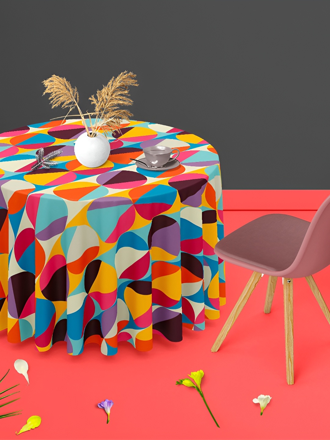 

ArtzFolio Multicoloured Anti-Slip Round 4-Seater Table Cover, Multi
