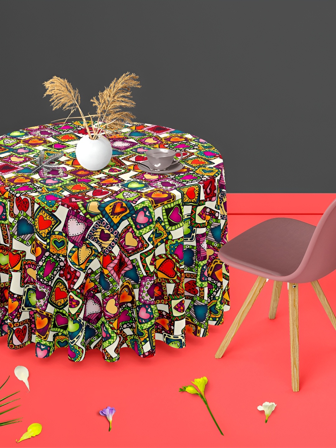 

ArtzFolio Multicoloured Anti-Slip Round 4-Seater Table Cover, Multi