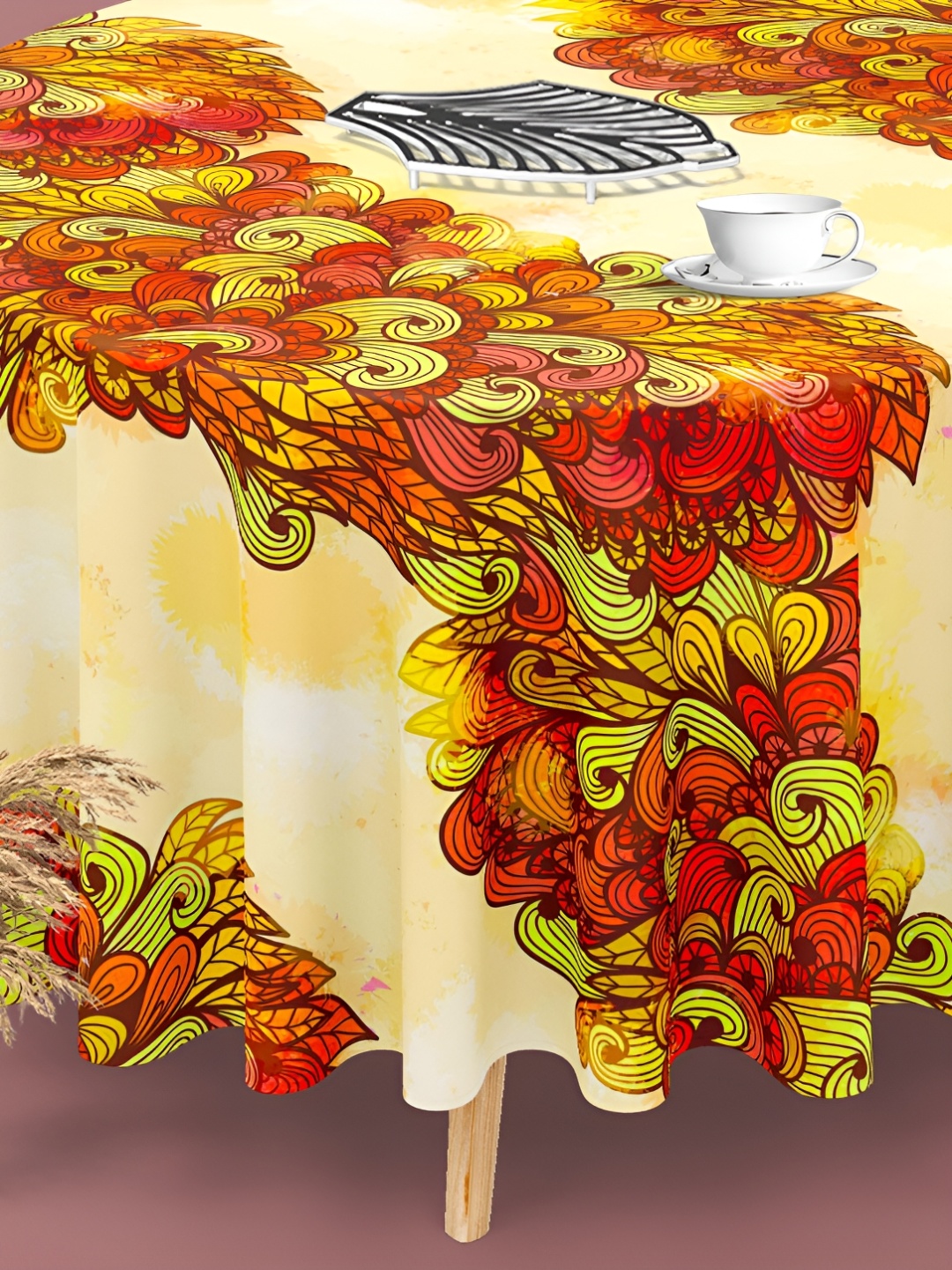 

ArtzFolio Multicoloured Anti-Slip Round 6-Seater Table Cover, Multi