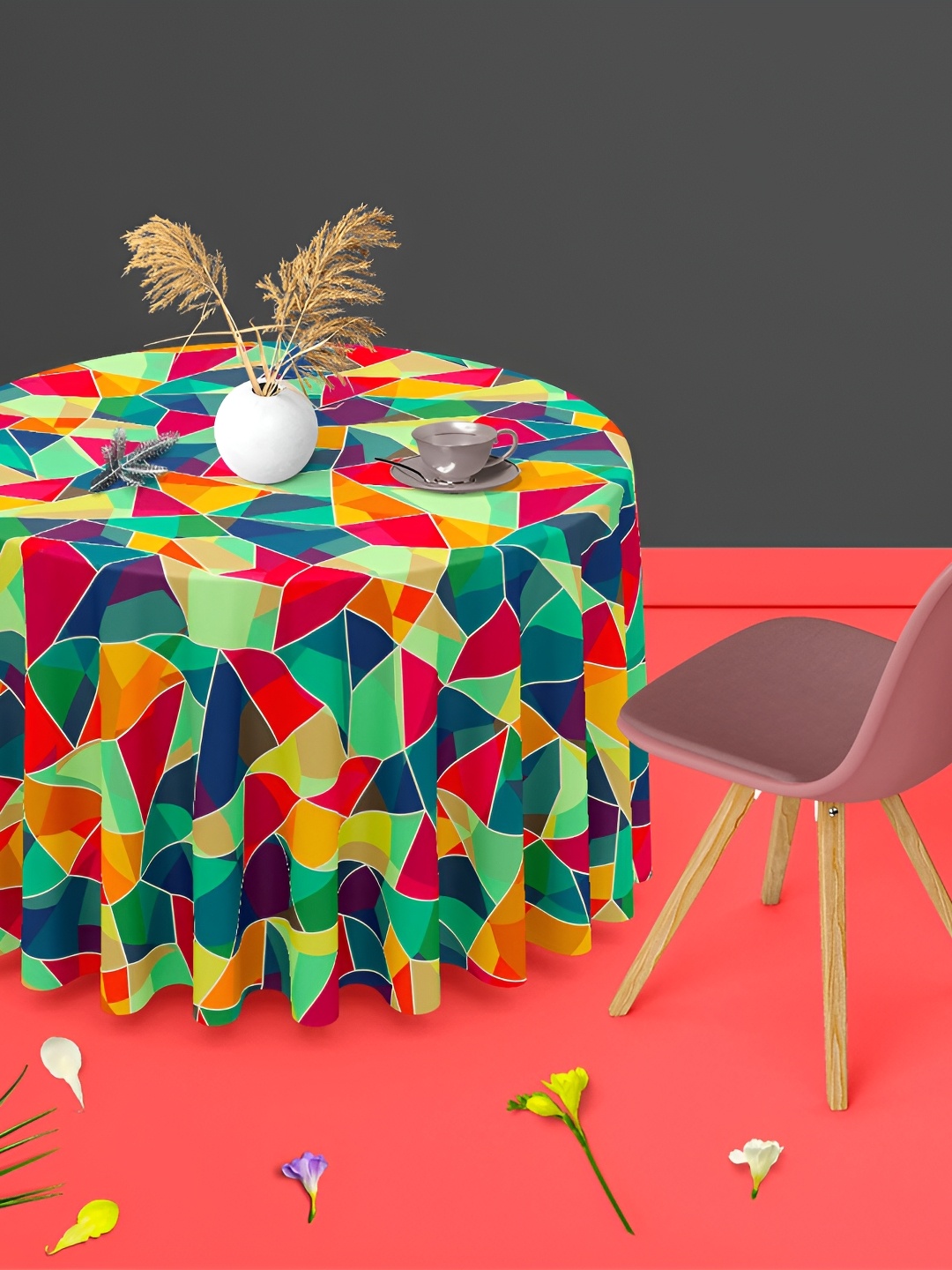 

ArtzFolio Multicoloured Anti-Slip Round 4-Seater Table Cover, Multi