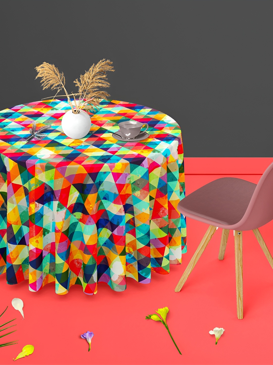 

ArtzFolio Multicoloured Anti-Slip Round 8-Seater Table Cover, Multi