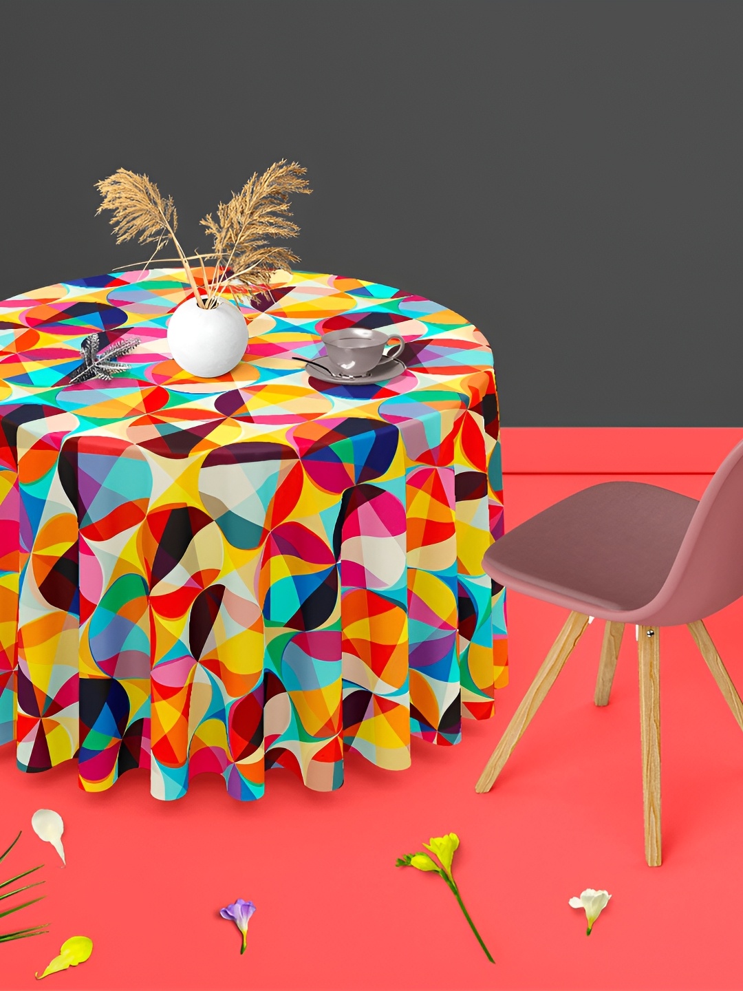 

ArtzFolio Multicoloured Anti-Slip Round 4-Seater Table Cover, Multi