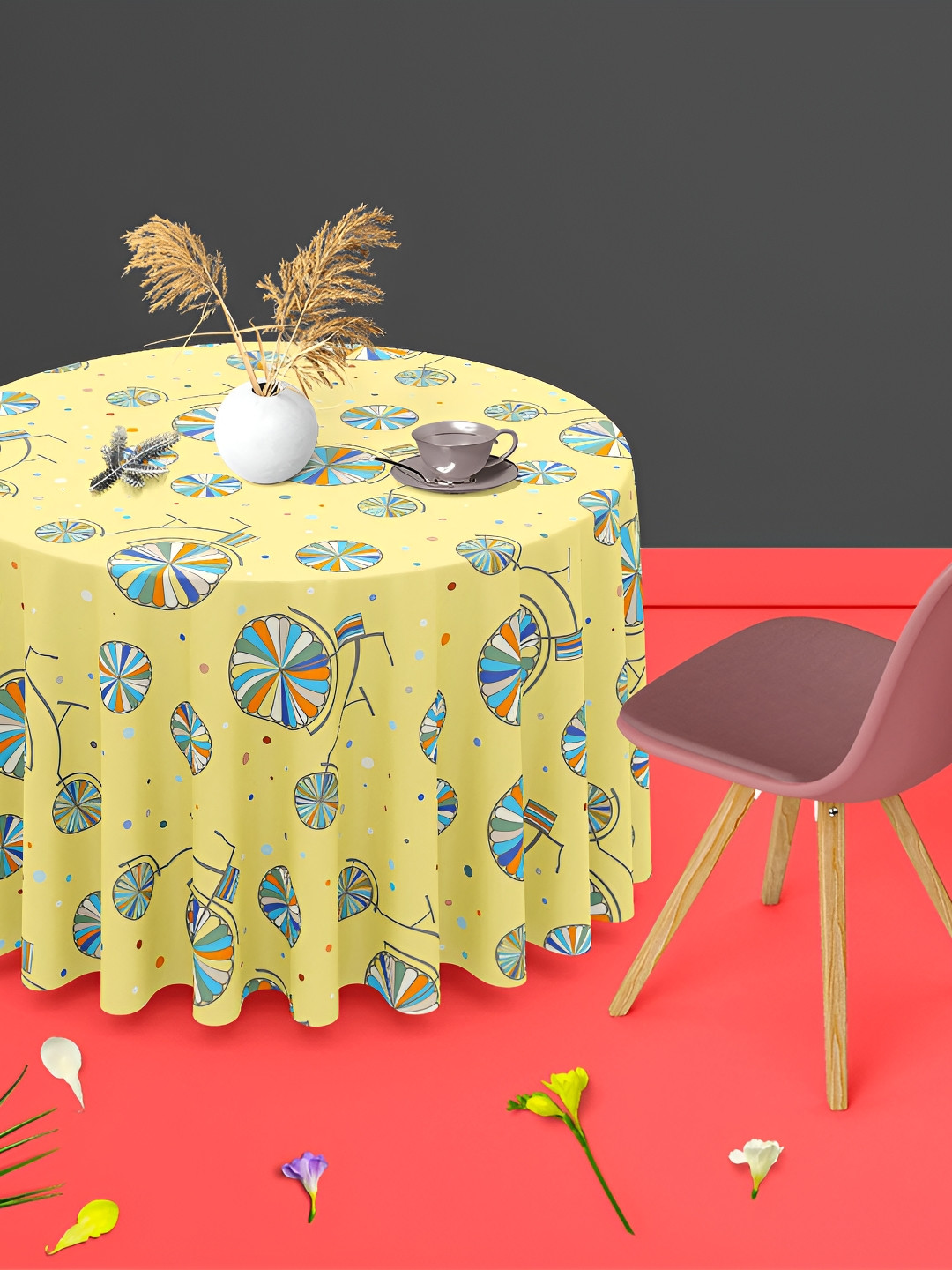 

ArtzFolio Multicoloured Anti-Slip Round 4-Seater Table Cover, Multi