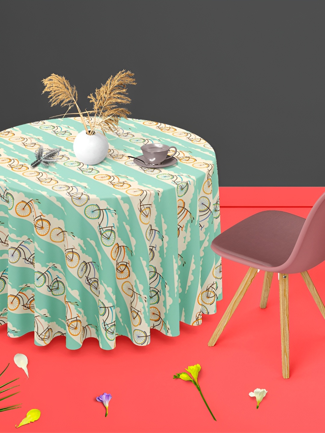 

ArtzFolio Off-White & Green Anti-Slip Round 8-Seater Table Cover