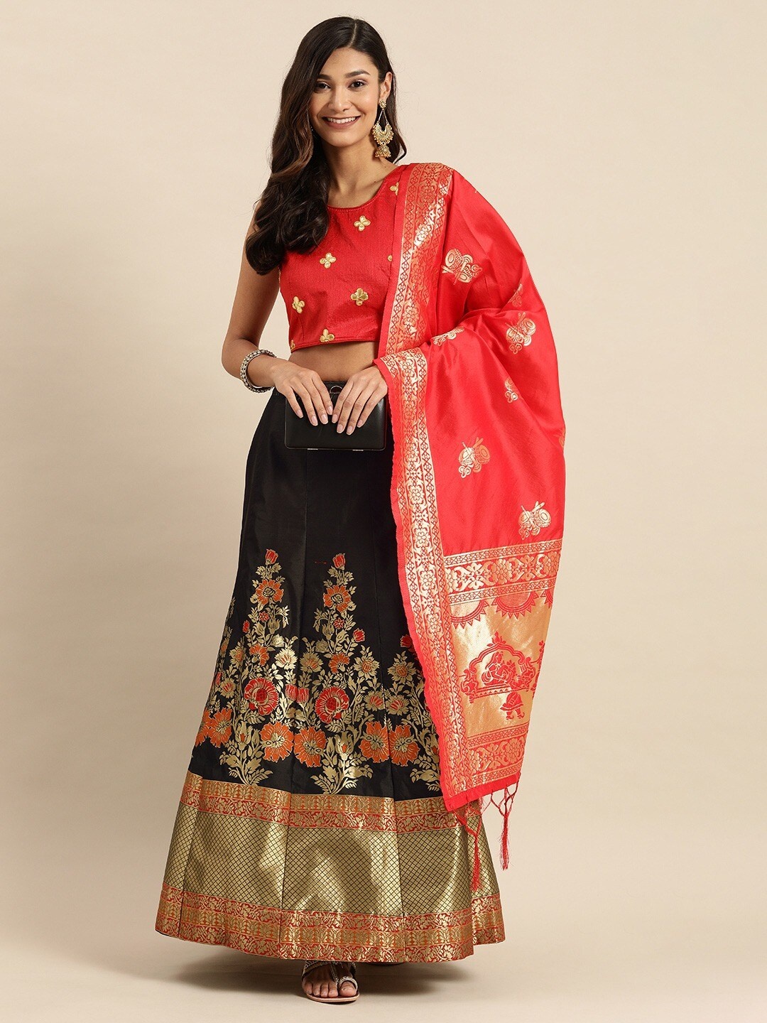 

HRITIKA Semi-Stitched Lehenga & Blouse With Dupatta, Red