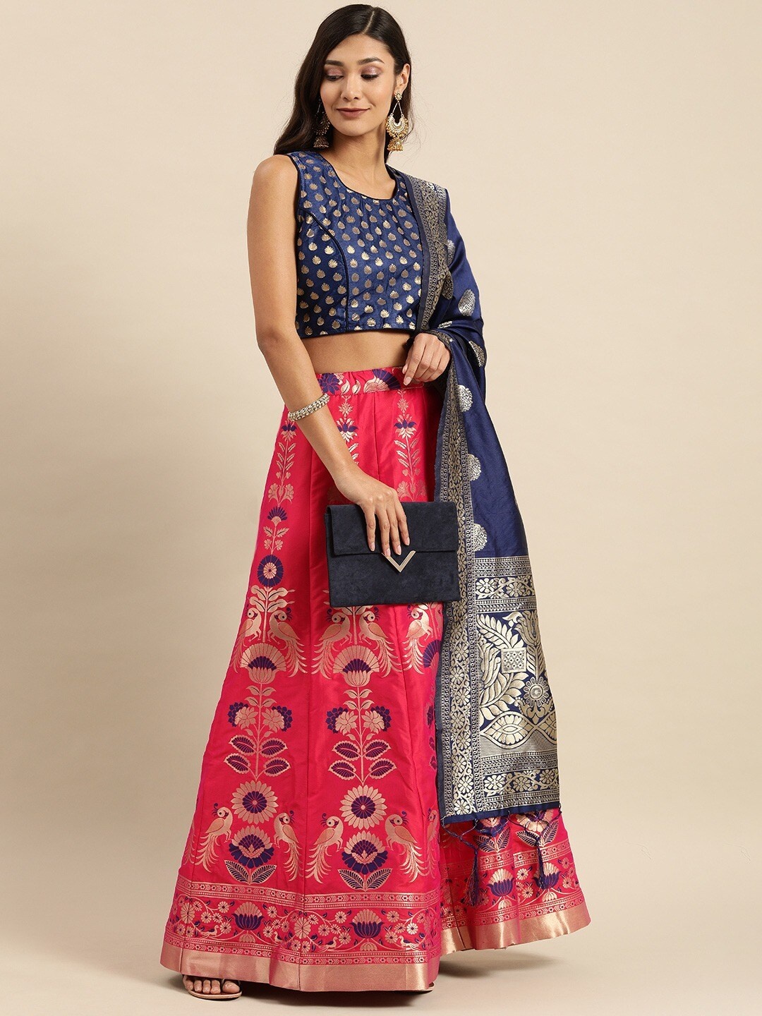 

HRITIKA Semi-Stitched Lehenga & Blouse With Dupatta, Navy blue